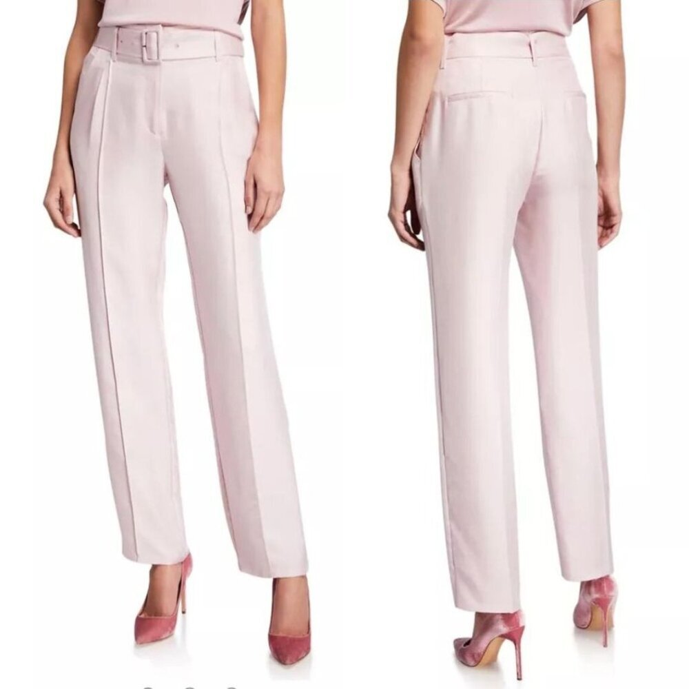 Sally LaPointe Pink Silk Flowy Belted Pants Trouser